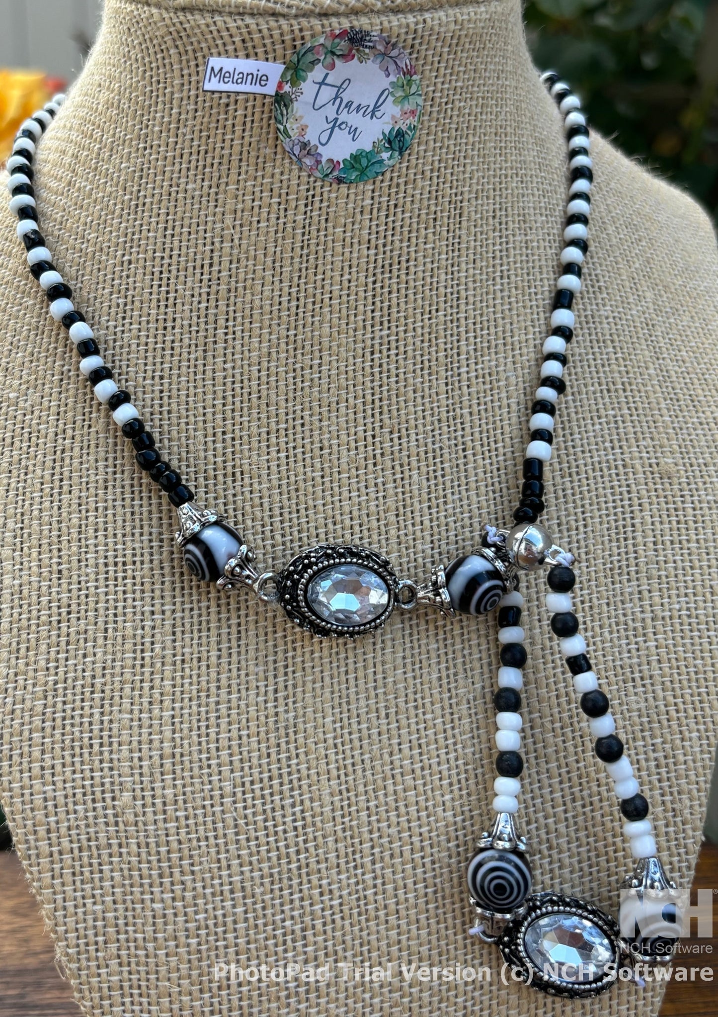 Melanie - Handcrafted Elegance Classic Black and White Beaded Necklace with Crystal Accents