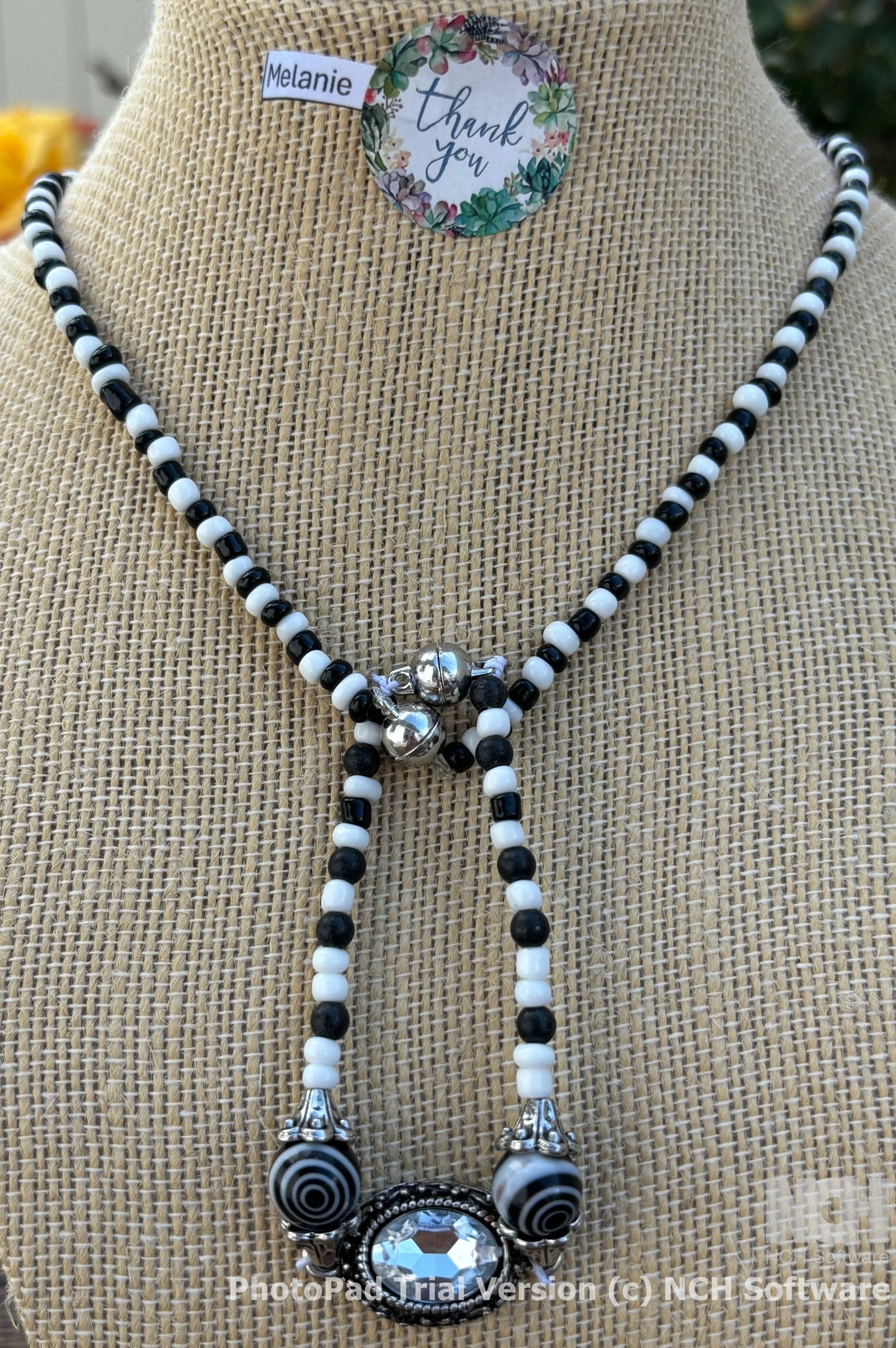 Melanie - Handcrafted Elegance Classic Black and White Beaded Necklace with Crystal Accents
