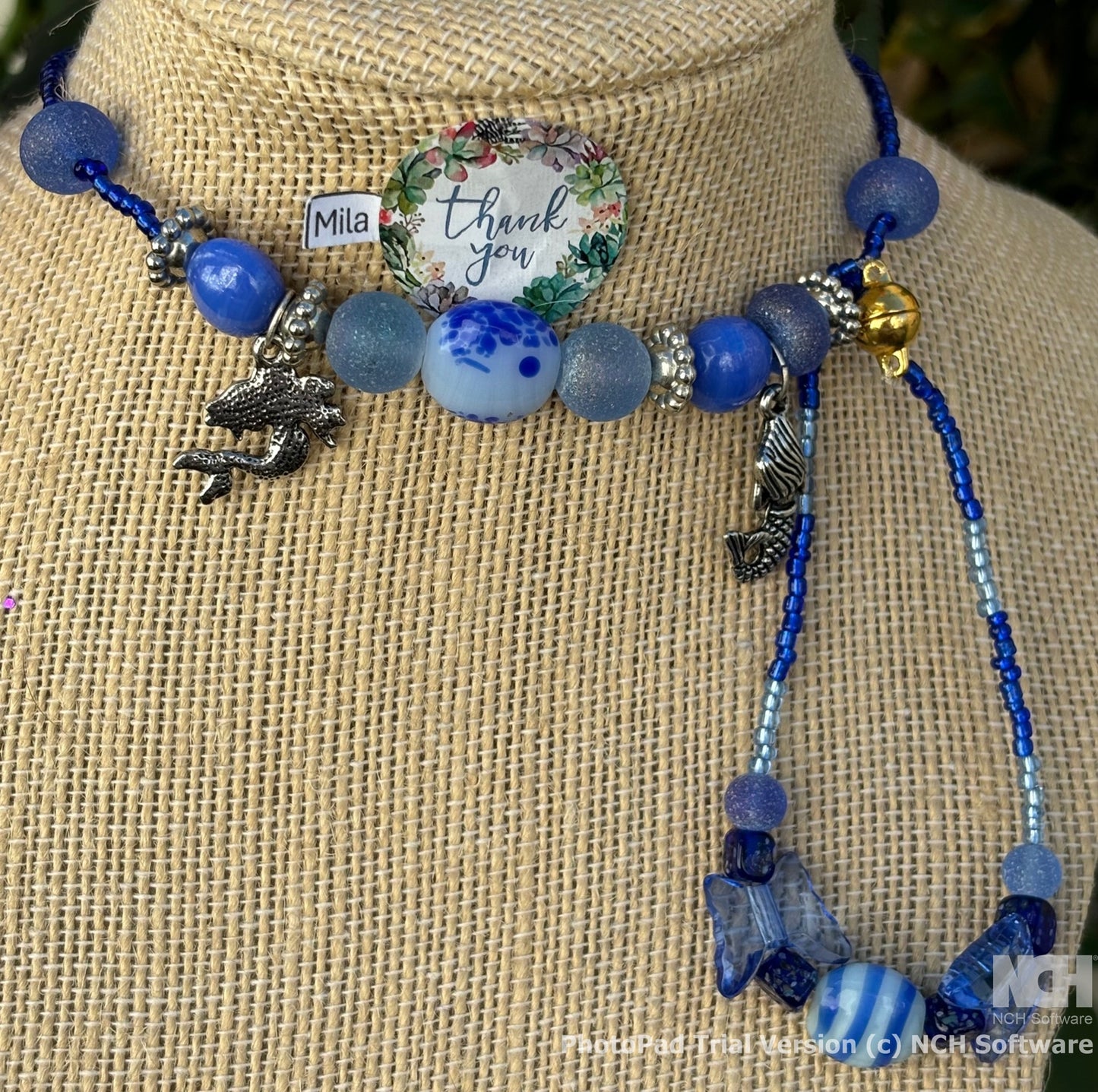 Mila - Blue Beaded Necklace and Bracelet with Mermaid Charm, Under the Sea