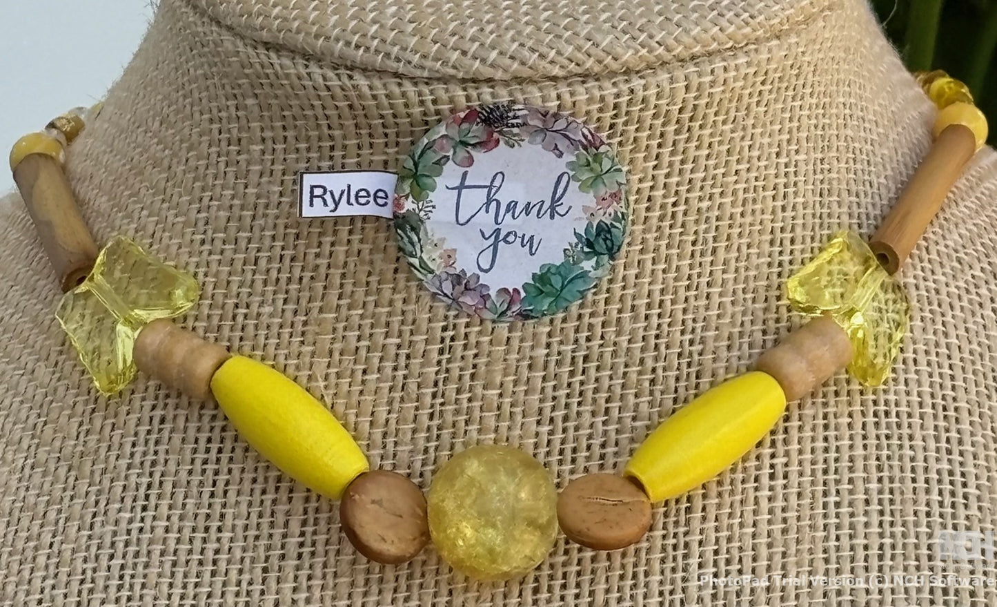 Rylee - Sunny Yellow Beaded Necklace and Bracelet with Wooden Accents