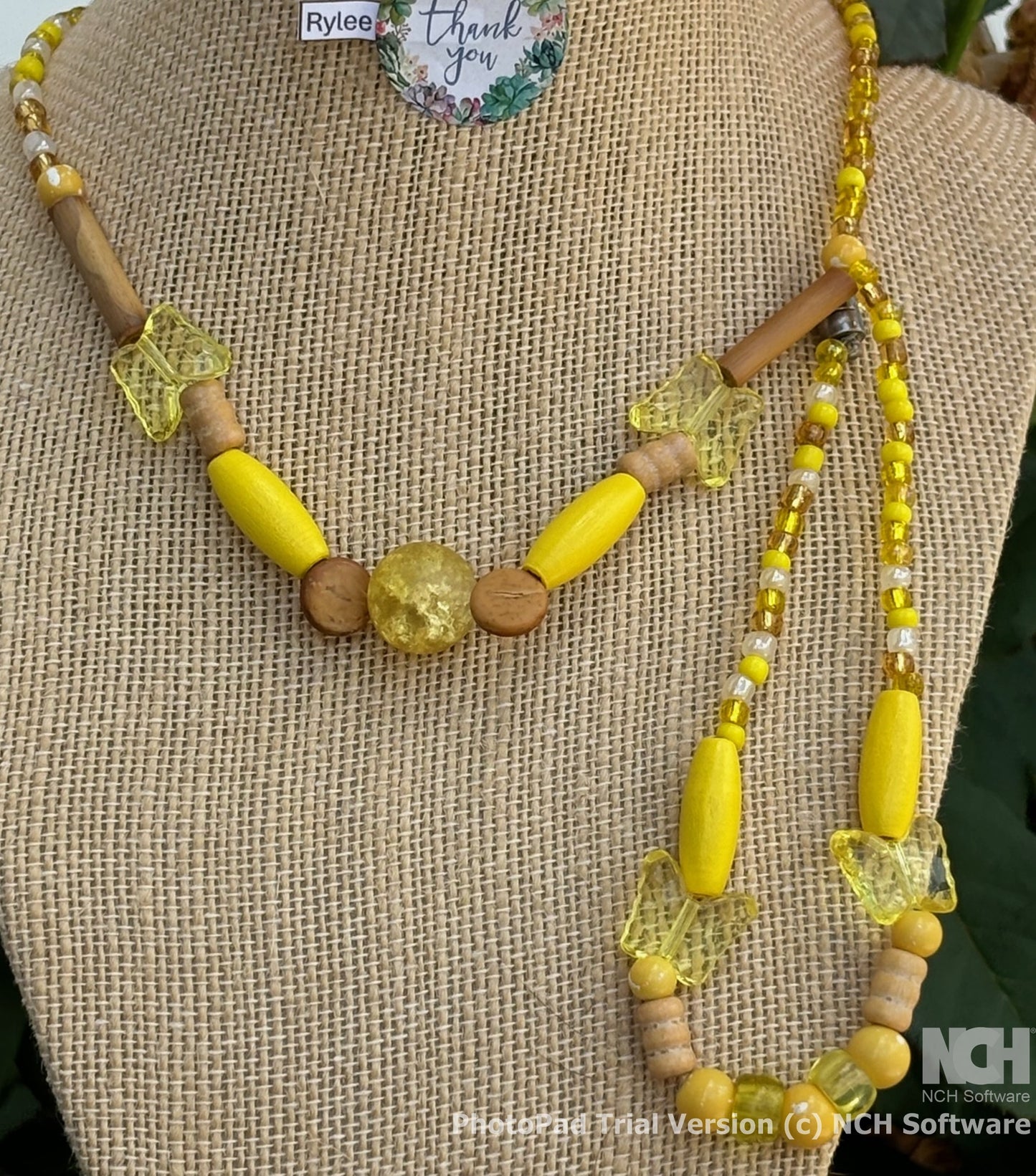 Rylee - Sunny Yellow Beaded Necklace and Bracelet with Wooden Accents