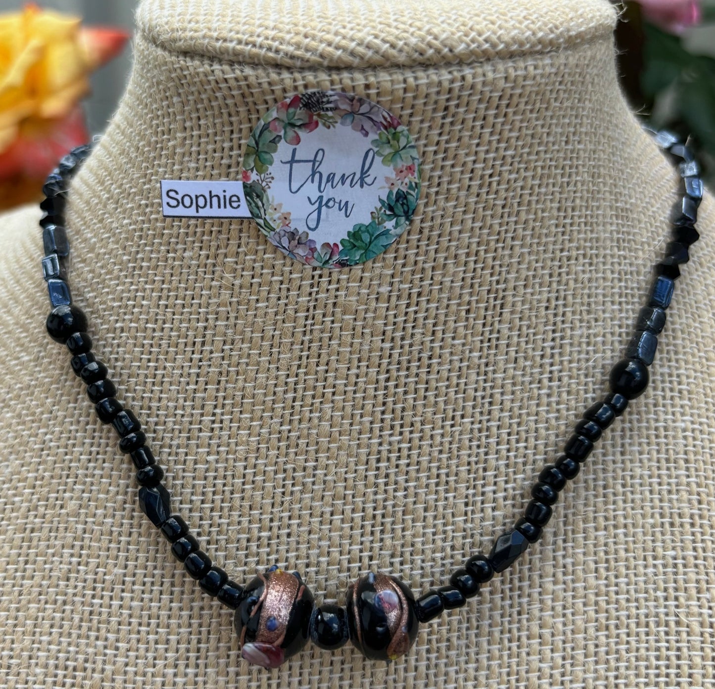 Charlotte - Midnight Elegance: Sophisticated Black Beaded Necklace and Bracelet with Magnetic Clasps,