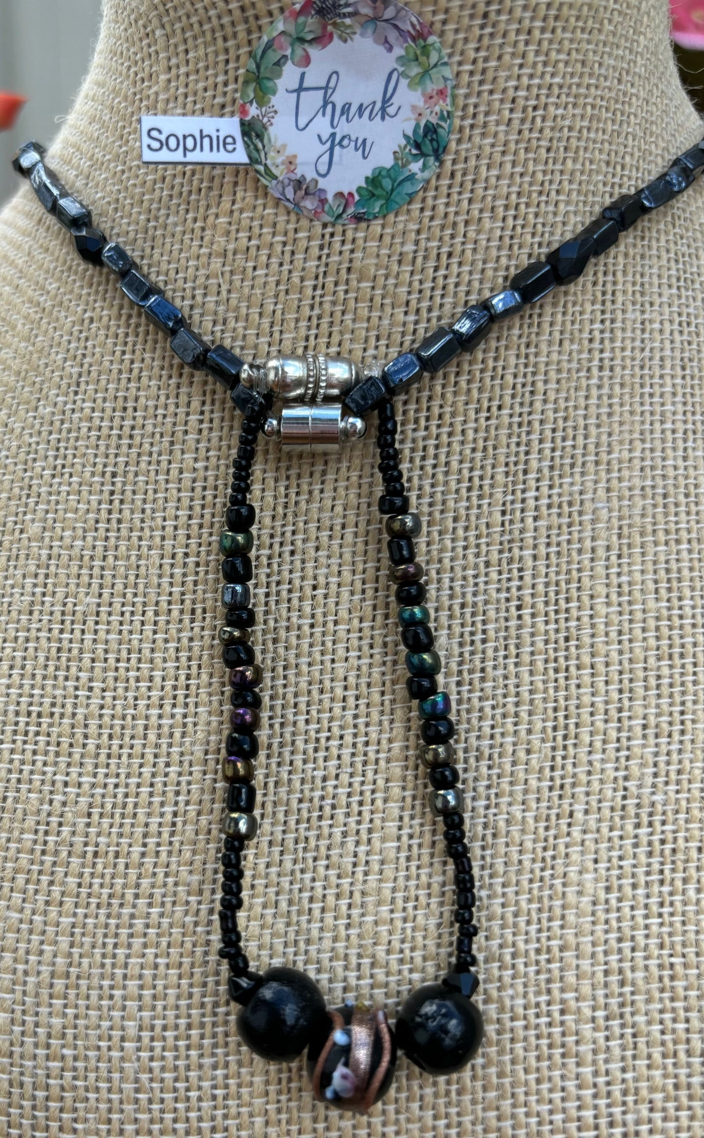 Charlotte - Midnight Elegance: Sophisticated Black Beaded Necklace and Bracelet with Magnetic Clasps,