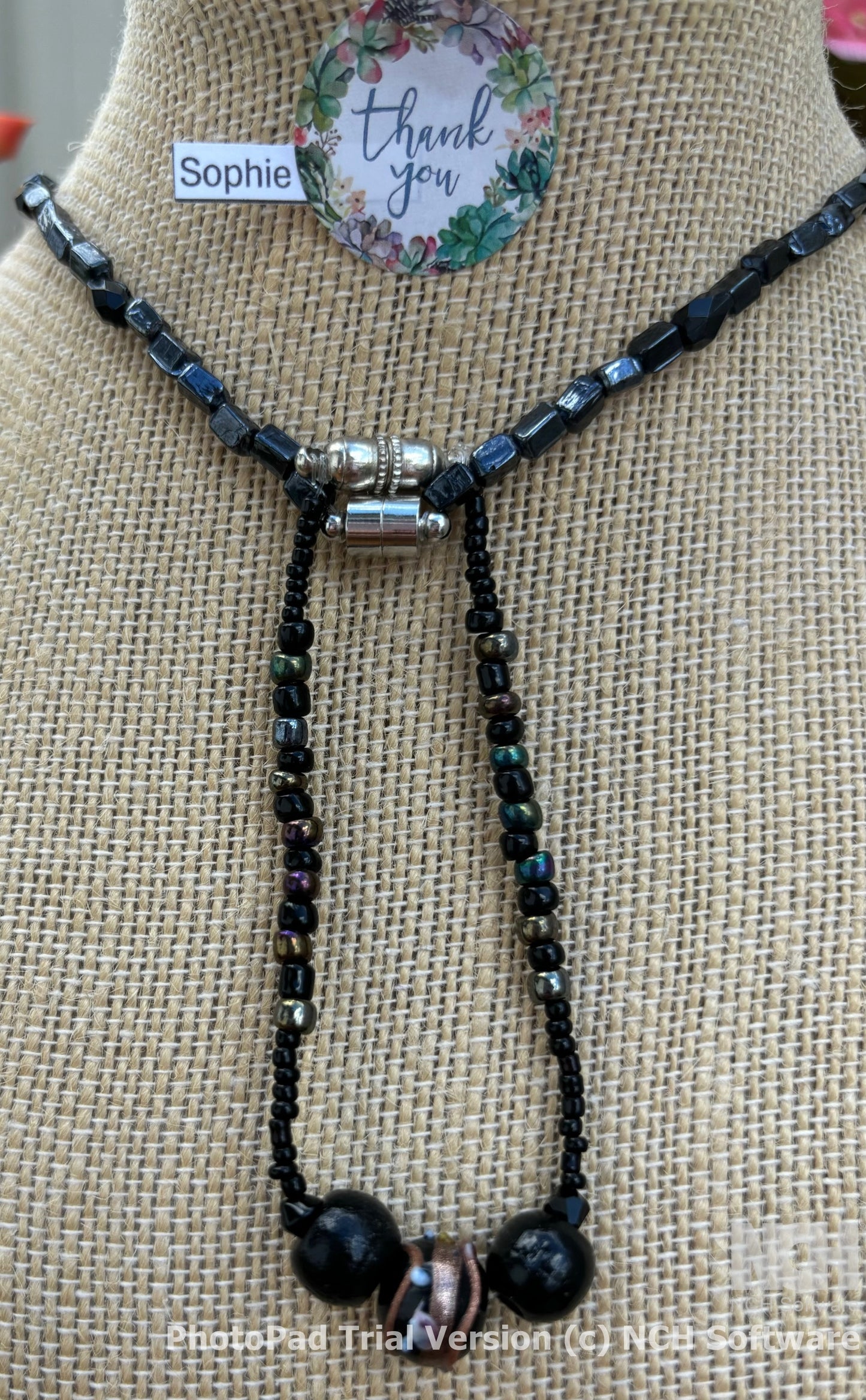 Charlotte - Midnight Elegance: Sophisticated Black Beaded Necklace and Bracelet with Magnetic Clasps,