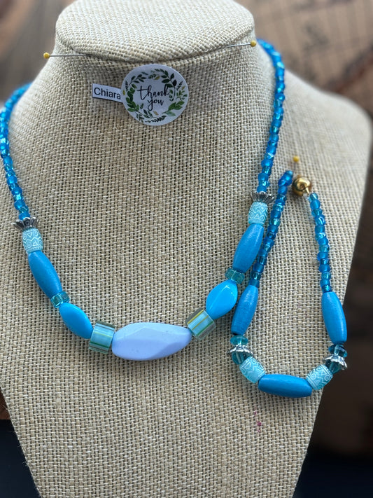 Chiara - Handcrafted Turquoise Beaded Necklace and Bracelet, The vibrant blue hues perfectly complement accessory for any outfit.