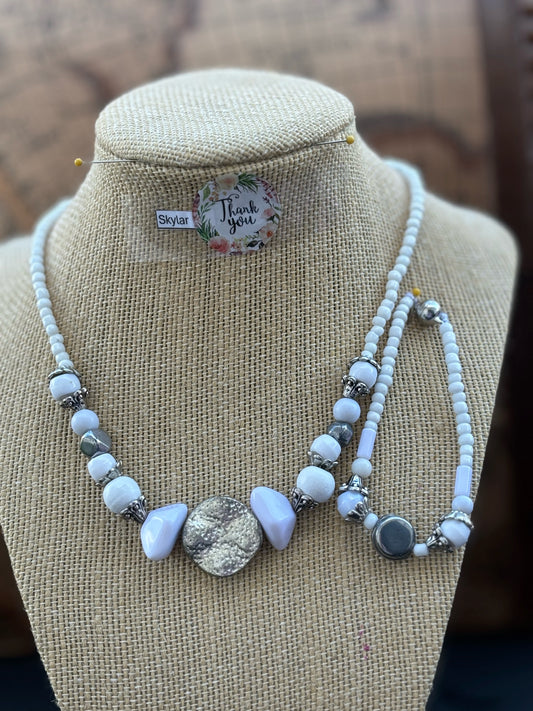 Skyler - Timeless White Beaded Necklace with Silver Accents