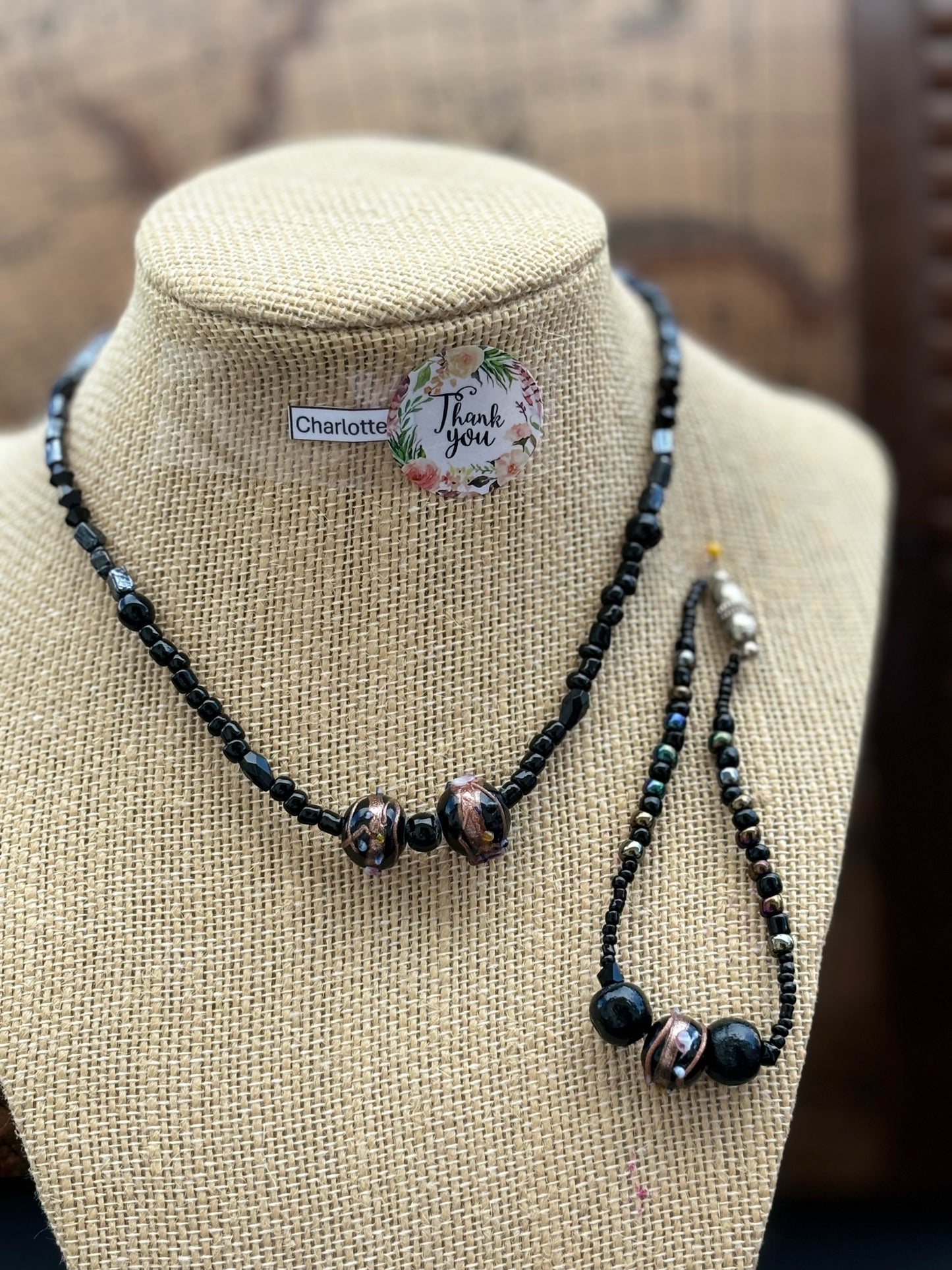 Charlotte - Midnight Elegance: Sophisticated Black Beaded Necklace and Bracelet with Magnetic Clasps,