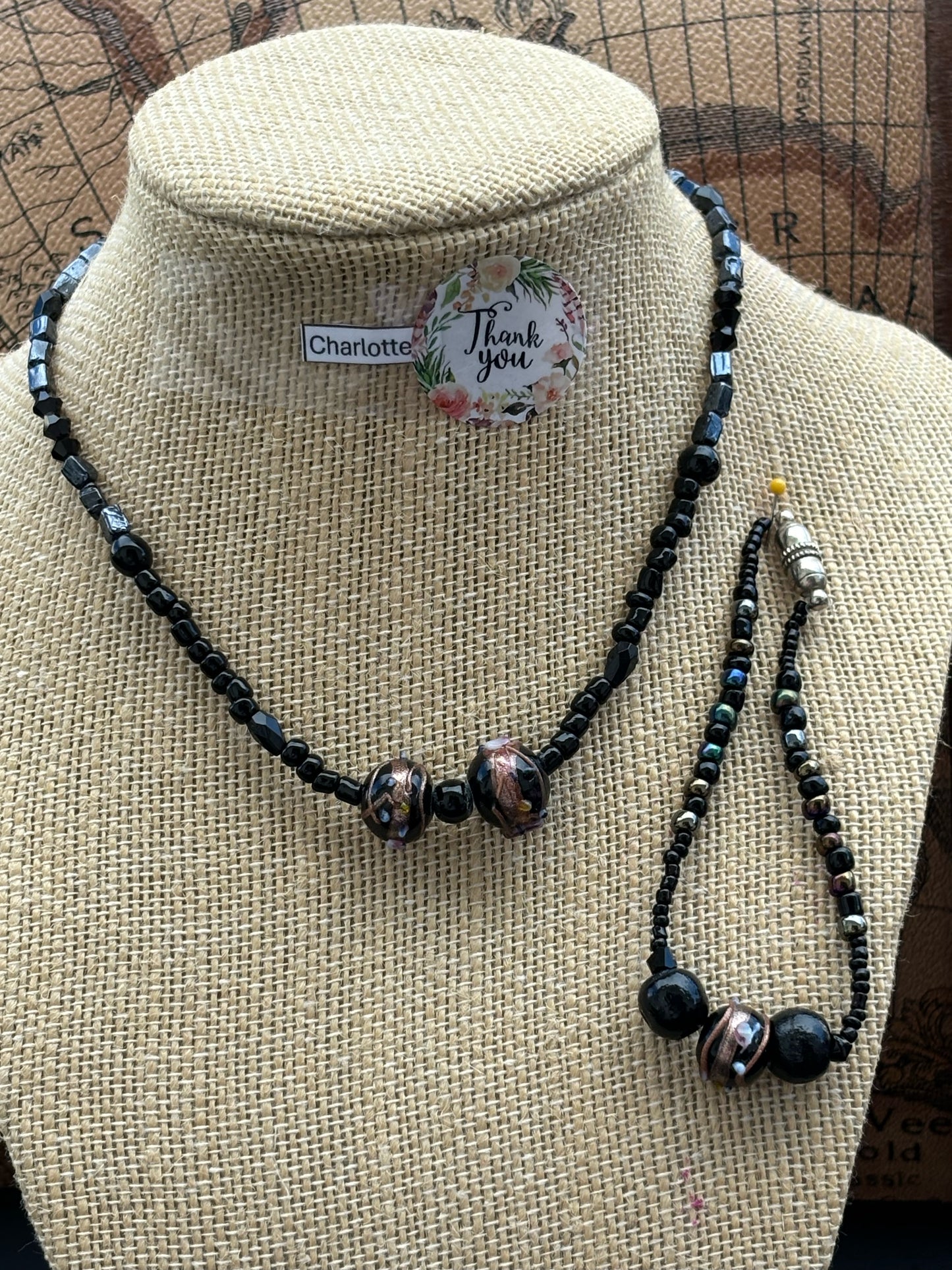 Charlotte - Midnight Elegance: Sophisticated Black Beaded Necklace and Bracelet with Magnetic Clasps,