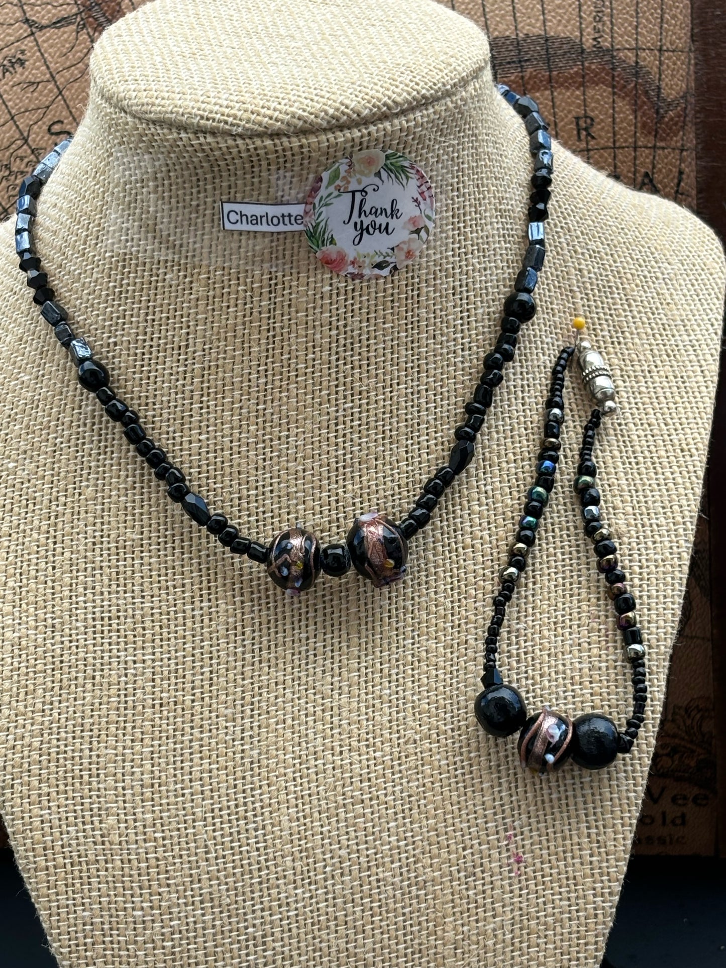 Charlotte - Midnight Elegance: Sophisticated Black Beaded Necklace and Bracelet with Magnetic Clasps,